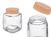 Staklena tegla 100mL sa plastičnim zatvaračem u dezenu drveta - 6 kom