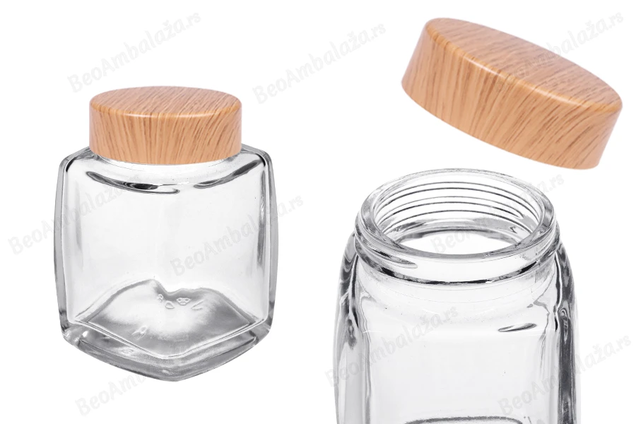Staklena tegla 100mL sa plastičnim zatvaračem u dezenu drveta - 6 kom-slika_proizvoda