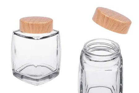 Staklena tegla 180mL sa plastičnim zatvaračem u dezenu drveta - 6 kom-1