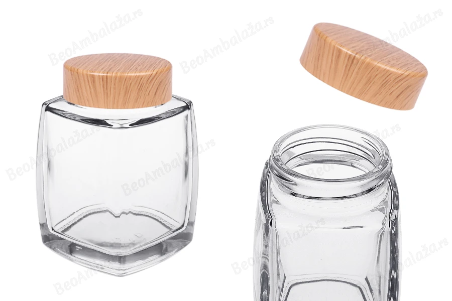Staklena tegla 180mL sa plastičnim zatvaračem u dezenu drveta - 6 kom-slika_proizvoda