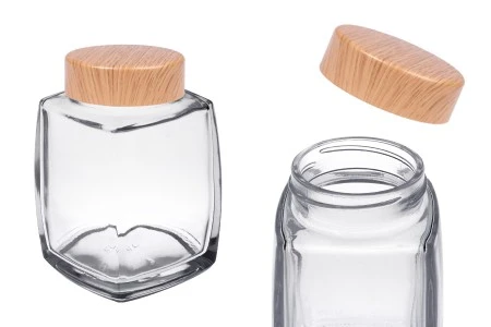 Staklena tegla 280mL sa plastičnim zatvaračem u dezenu drveta - 6 kom-1