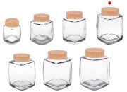 Staklena tegla 280mL sa plastičnim zatvaračem u dezenu drveta - 6 kom Staklena tegla 280mL sa plastičnim zatvaračem u dezenu drveta - 6 kom