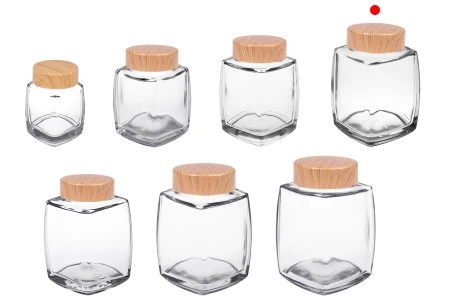 Staklena tegla 280mL sa plastičnim zatvaračem u dezenu drveta - 6 kom-5