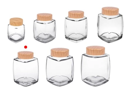 Staklena tegla 360mL sa plastičnim zatvaračem u dezenu drveta - 4 kom-5