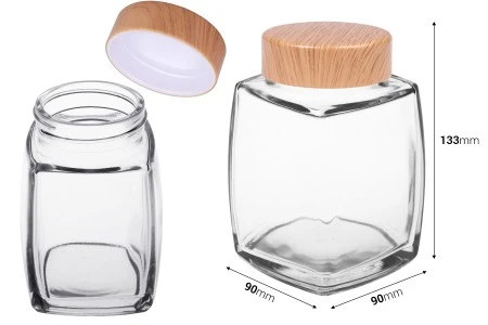 Staklena tegla 500mL sa plastičnim zatvaračem u dezenu drveta - 4 kom-2
