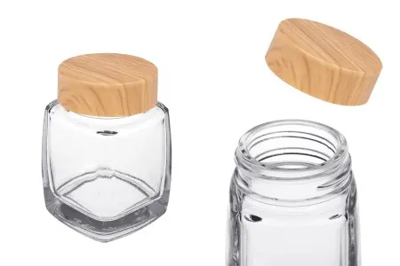 Staklena tegla 50mL sa plastičnim zatvaračem u dezenu drveta - 6 kom-1