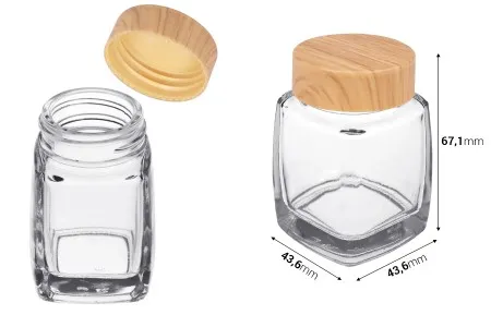 Staklena tegla 50mL sa plastičnim zatvaračem u dezenu drveta - 6 kom-2