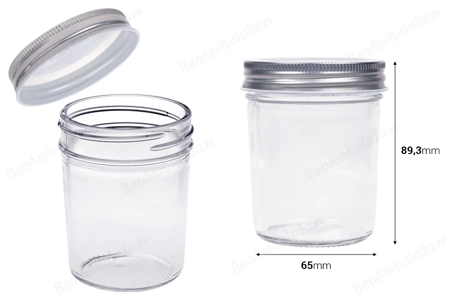 Staklena tegla 200mL sa srebrnim aluminijumskim zatvaračem - 6 kom-dimenzije_slike