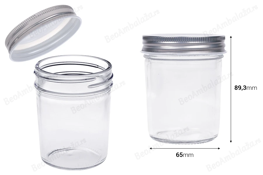 Staklena tegla 200mL sa srebrnim aluminijumskim zatvaračem - 6 kom-dimenzije_slike