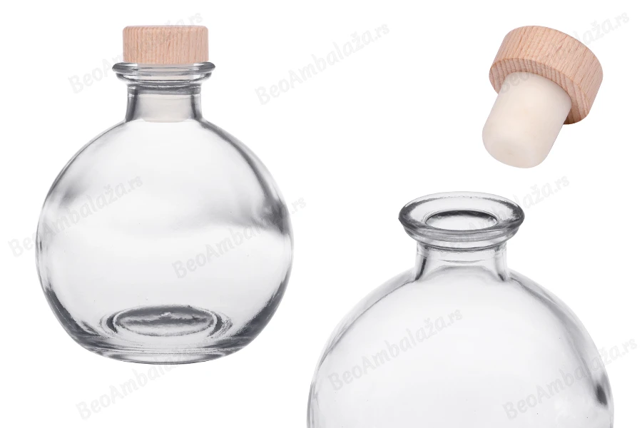 Providna staklena flaša 250mL sa silikonskim čepom sa drvenom glavom-slika_proizvoda