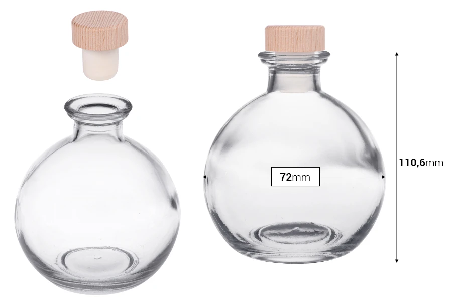 Providna staklena flaša 250mL sa silikonskim čepom sa drvenom glavom Providna staklena flaša 250mL sa silikonskim čepom sa drvenom glavom