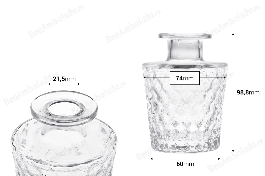 Reljefna staklena bočica 150 mL-dimenzije_slike