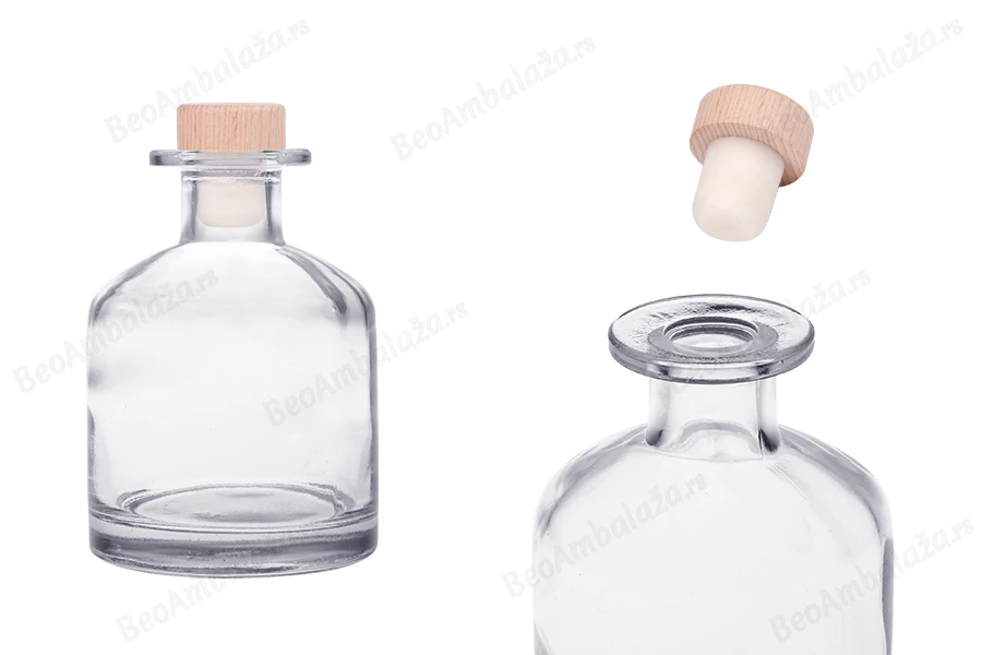 Elegantna staklena flašica od 250mL sa čepom sa drvenom glavom-slika_proizvoda