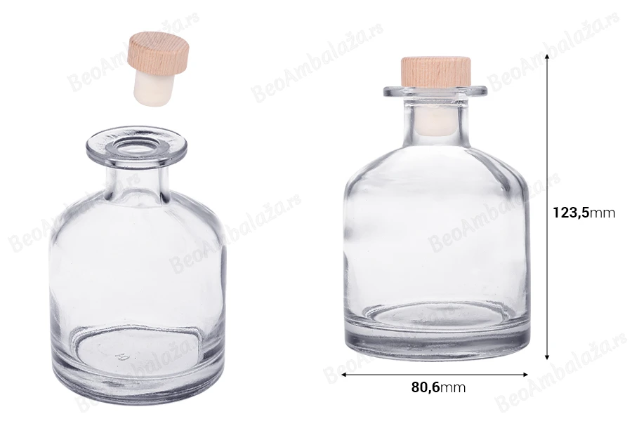 Elegantna staklena flašica od 250mL sa čepom sa drvenom glavom-dimenzije_slike