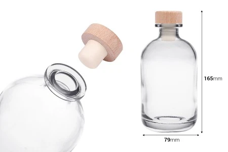 Providna staklena flašica od 375mL sa silikonskim čepom sa drvenom glavom-2