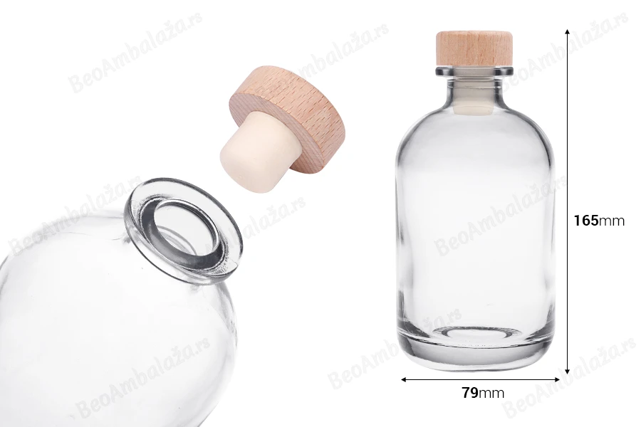 Providna staklena flašica od 375mL sa silikonskim čepom sa drvenom glavom-dimenzije_slike