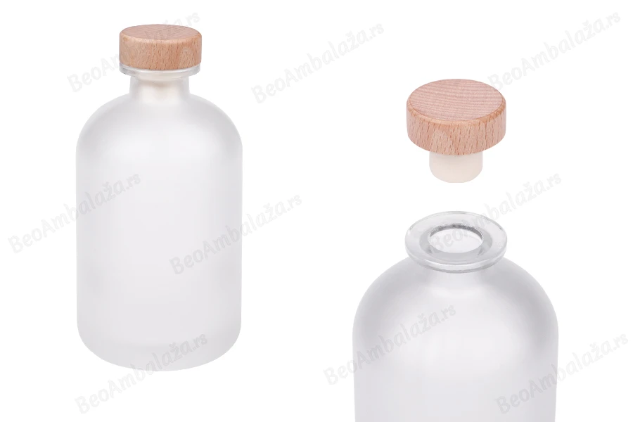Providna peskirana staklena flaša od 500mL sa silikonskim čepom sa drvenom glavom-slika_proizvoda