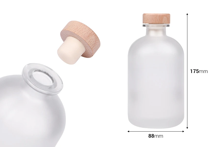 Providna peskirana staklena flaša od 500mL sa silikonskim čepom sa drvenom glavom