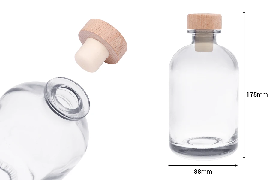 Providna staklena flaša od 500mL sa silikonskim čepom sa drvenom glavom Providna staklena flaša od 500mL sa silikonskim čepom sa drvenom glavom