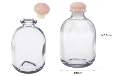 Providna staklena flašica od 370mL sa silikonskim čepom sa drvenom glavom-2
