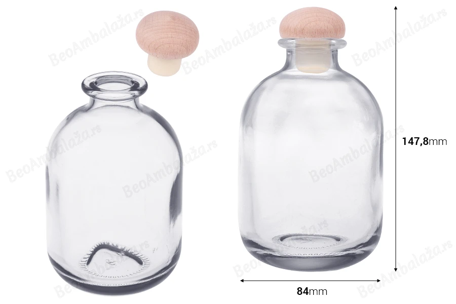 Providna staklena flašica od 370mL sa silikonskim čepom sa drvenom glavom-dimenzije_slike