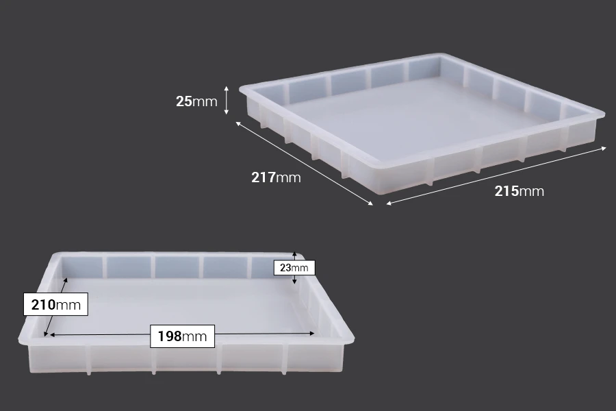 Silikonski kalup - ploča četvrtastog oblika za epoksi smolu-dimenzije_slike