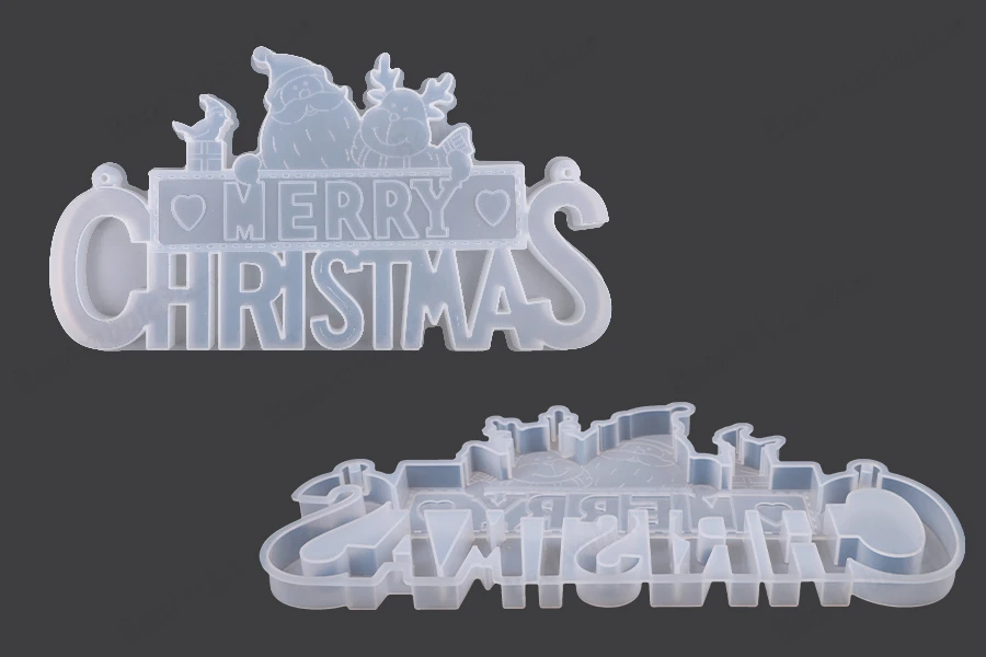 Silikonski kalup Merry Christmas sa Deda Mrazem i sneškom-slika_proizvoda