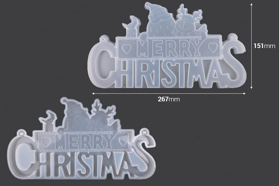 Silikonski kalup Merry Christmas sa Deda Mrazem i sneškom-dimenzije_slike