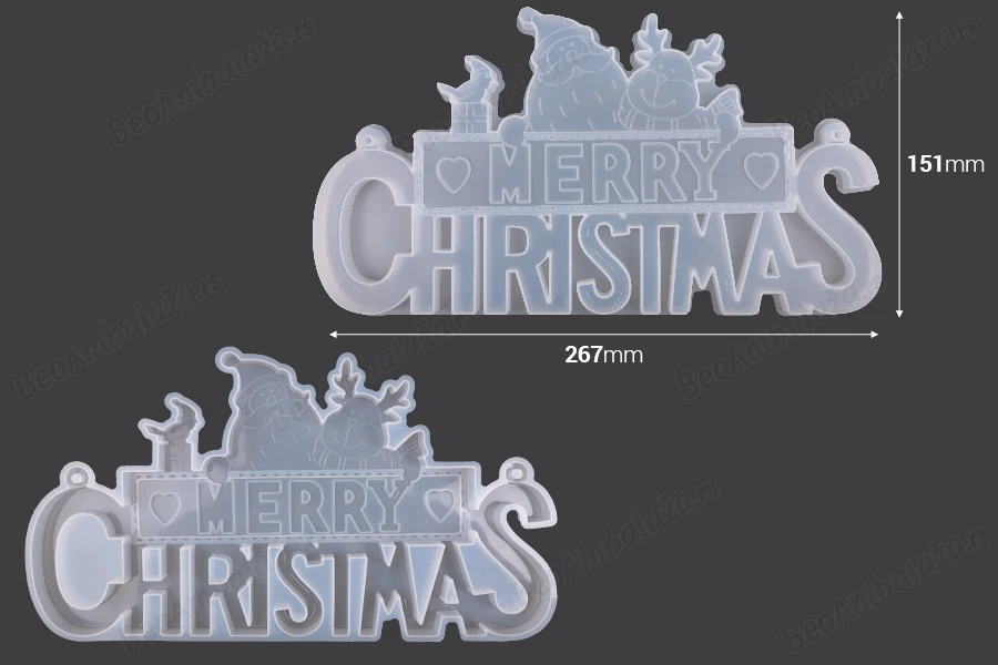 Silikonski kalup Merry Christmas sa Deda Mrazem i sneškom-dimenzije_slike