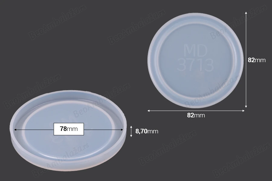 Silikonski kalup okruglog oblika, manjeg prečnika, za podmetače (prečnik 82mm)-dimenzije_slike
