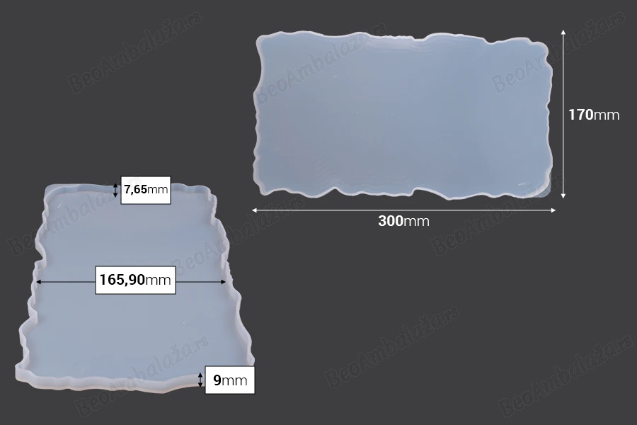 Silikonski kalup Pravougaona ploča 300x170mm-dimenzije_slike