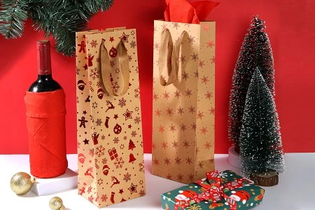 Božićna papirna kraft kesa za flašu vina 120x90x360 mm - 12 kom-5