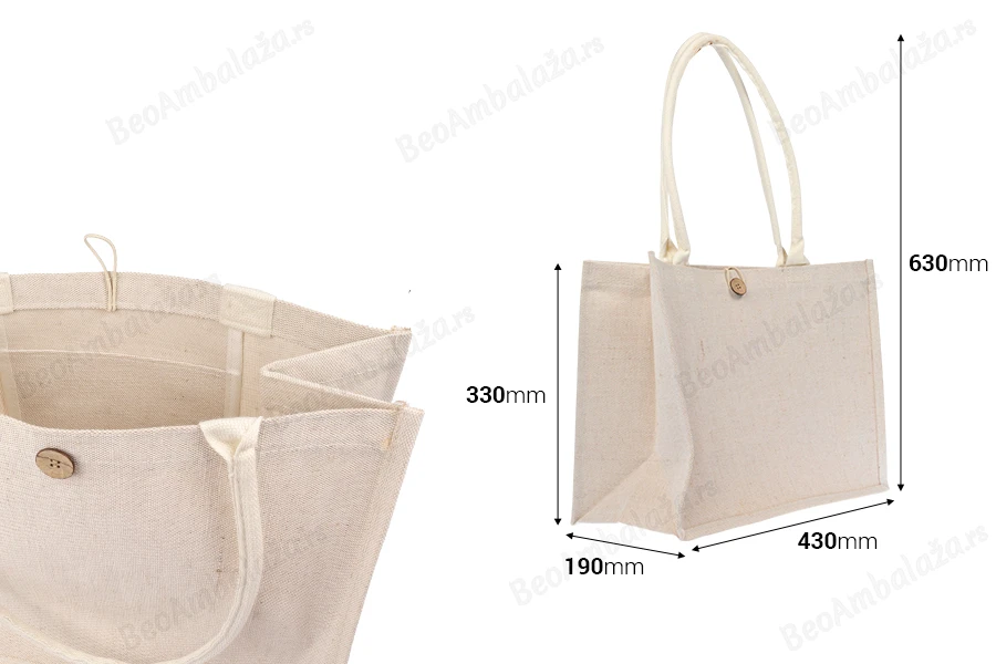 Torba - ceger za kupovinu od pamuka i jute (320-350 g/m2) sa ručkom i unutrašnjim džepom-dimenzije_slike