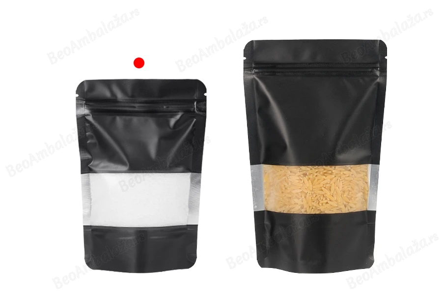 Aluminijumske DoyPack kesice sa zip zatvaranjem, prozorom i mogućnošću termo zatvaranja 100x30x145 mm – 100 kom-grupa_slika