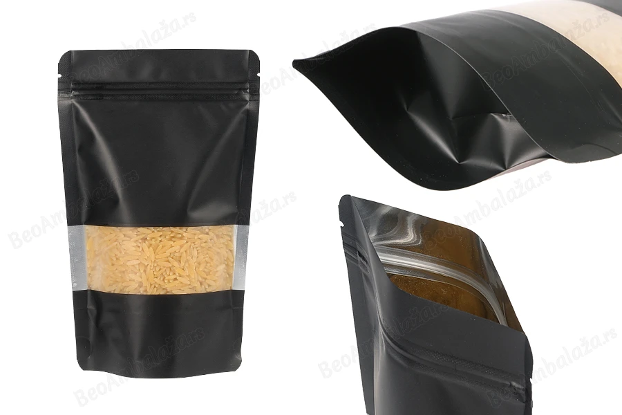 Aluminijumske DoyPack 120x40x195 mm kesice sa zip zatvaranjem, prozorom i mogućnošću termo zatvaranja   – 100 kom-slika_proizvoda
