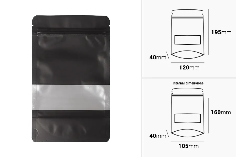 Aluminijumske DoyPack 120x40x195 mm kesice sa zip zatvaranjem, prozorom i mogućnošću termo zatvaranja   – 100 kom