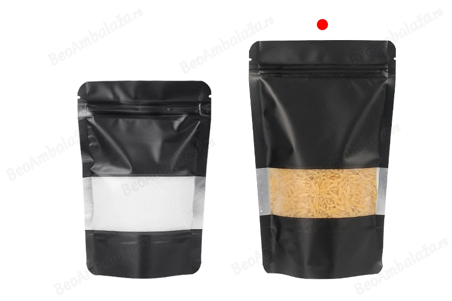 Aluminijumske DoyPack 120x40x195 mm kesice sa zip zatvaranjem, prozorom i mogućnošću termo zatvaranja   – 100 kom-grupa_slika