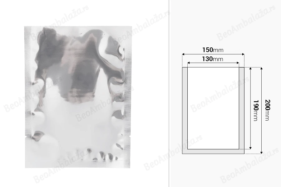 Aluminijumske kesice 150x200 mm sa mogućnošću termo zatvaranja – 100 kom-dimenzije_slike