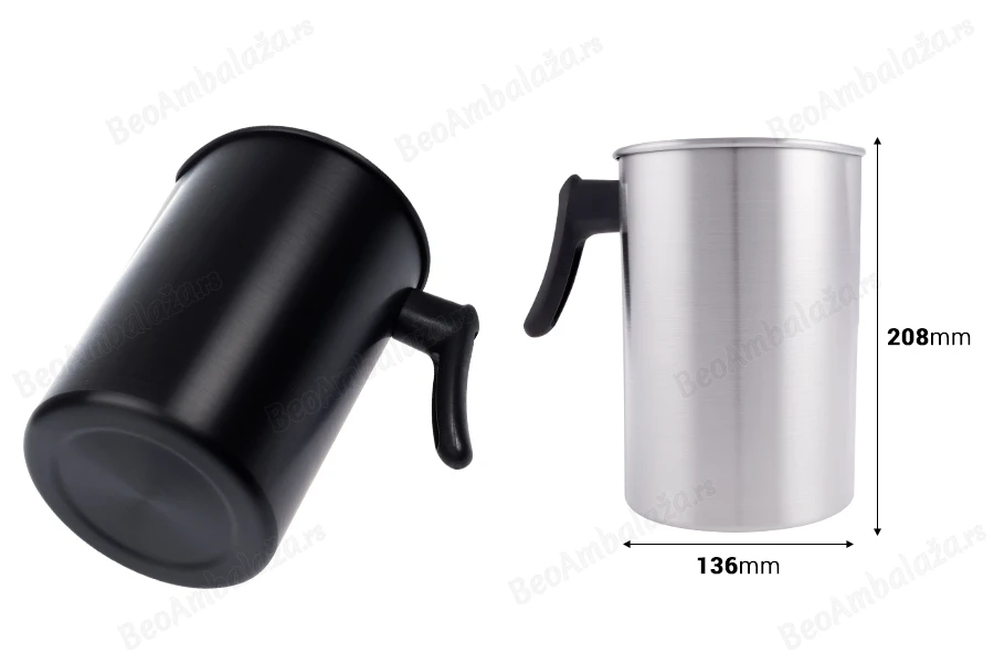 Aluminijumski bokal 3000mL u crnoj ili srebrnoj boji sa drškom-dimenzije_slike