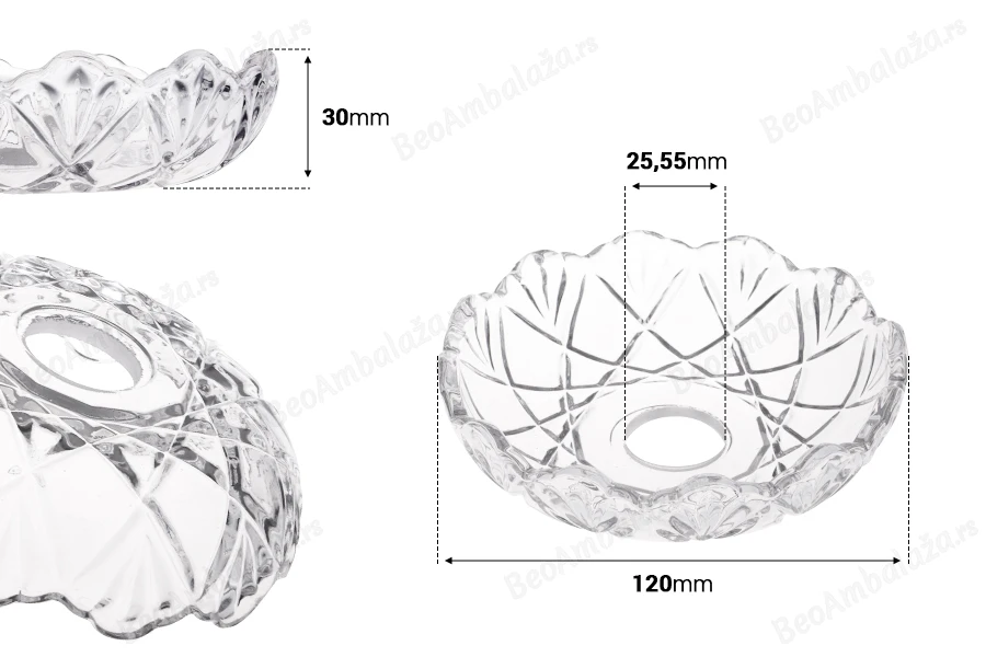 Dekorativna staklena ploča 120x30 mm sa rupom u sredini (26 mm) za sveće i lustere-dimenzije_slike