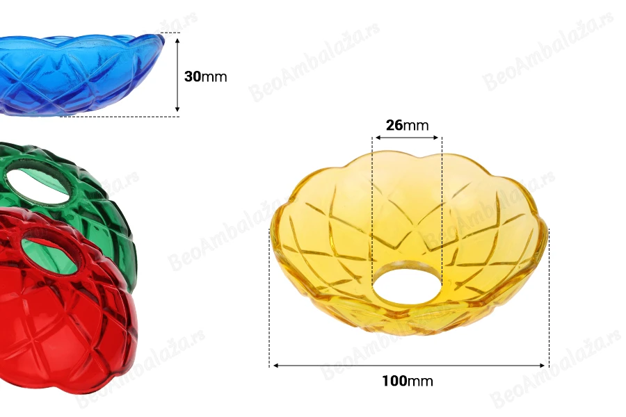 Dekorativna staklena ploča 100x30 mm sa rupom u sredini (26 mm) za sveće, više boja-dimenzije_slike
