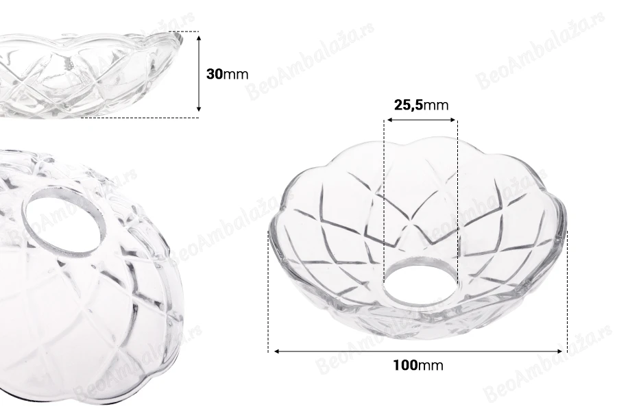 Dekorativna staklena ploča 100x30 mm sa rupom u sredini (26 mm) za sveće i lustere-dimenzije_slike