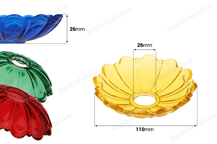 Dekorativna staklena ploča 110x26 mm sa rupom u sredini (26 mm) za sveće, više boja-dimenzije_slike