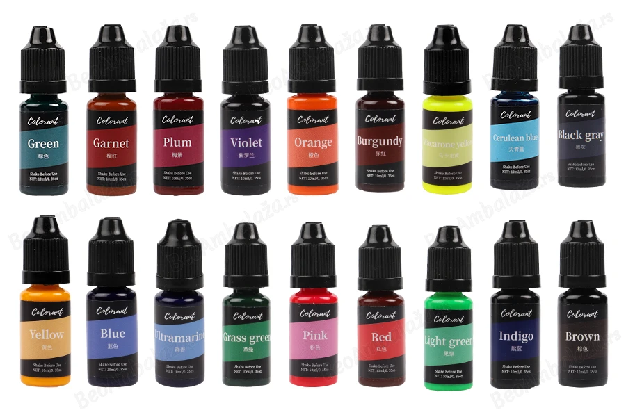 Set od 18 tečnih boja 10mL za vosak-