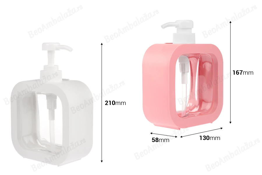 Plastična bočica 500mL sa pumpicom za kozmetiku ili proizvode za čišćenje, različitih boja-dimenzije_slike