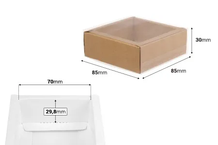 Kartonska kutija (300gsm) za pakovanje 85x85x30 mm na izvlačenje sa providnim spoljašnjim delom, bele ili kraft boje - 12 kom-2