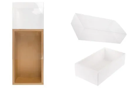 Kartonska kutija (300gsm) za pakovanje 220x120x60 mm na izvlačenje sa providnim spoljašnjim delom, bele ili kraft boje - 12 kom-1