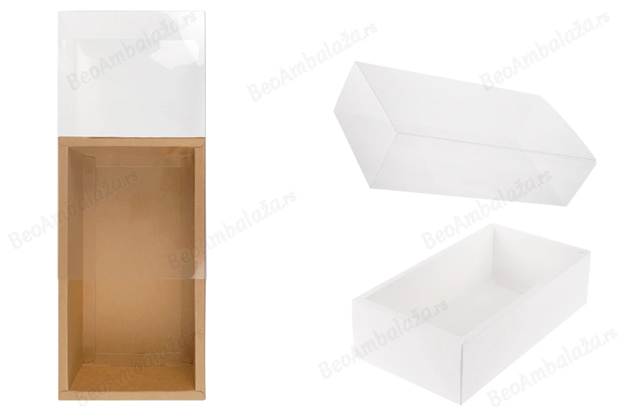 Kartonska kutija (300gsm) za pakovanje 220x120x60 mm na izvlačenje sa providnim spoljašnjim delom, bele ili kraft boje - 12 kom-slika_proizvoda