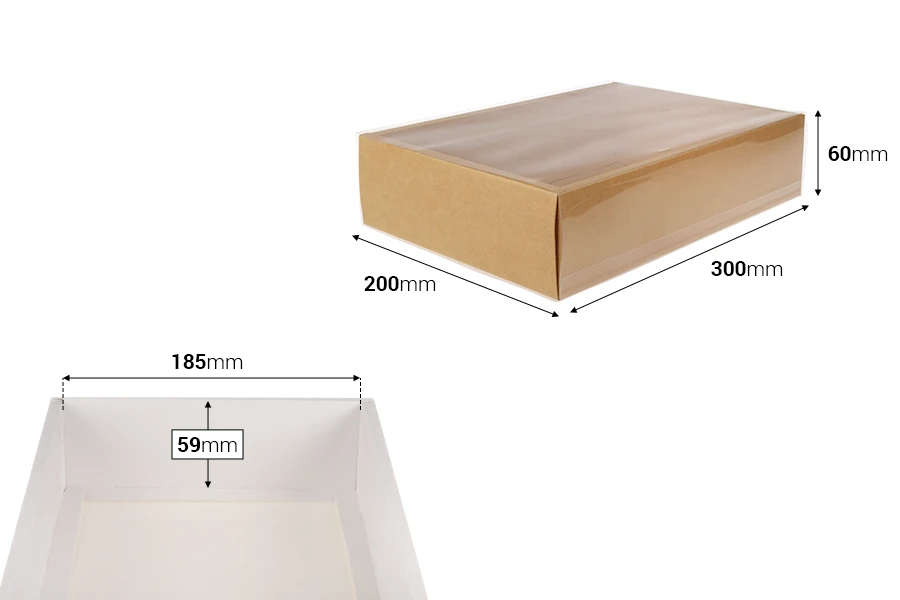 Kartonska kutija (300gsm) za pakovanje 300x60x200 mm na izvlačenje sa providnim spoljašnjim delom, bele ili kraft boje - 12 kom