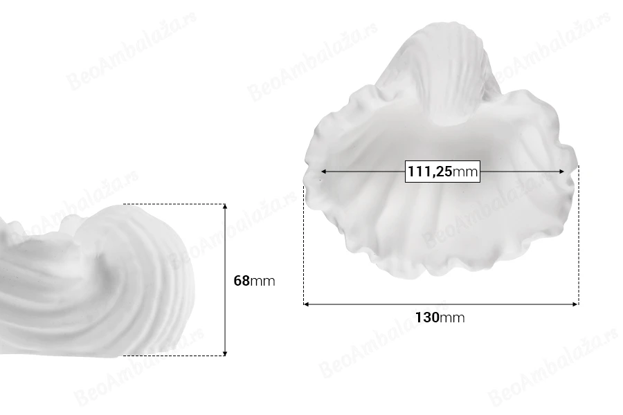 Gipsana dekorativna posuda u obliku školjke 130x68 mm za sveću-dimenzije_slike